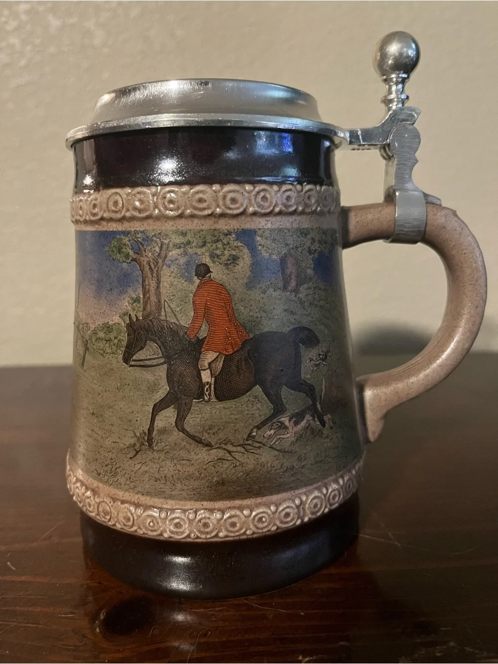 Vintage Marzi & Remy German ceramic beer stein featuring a 